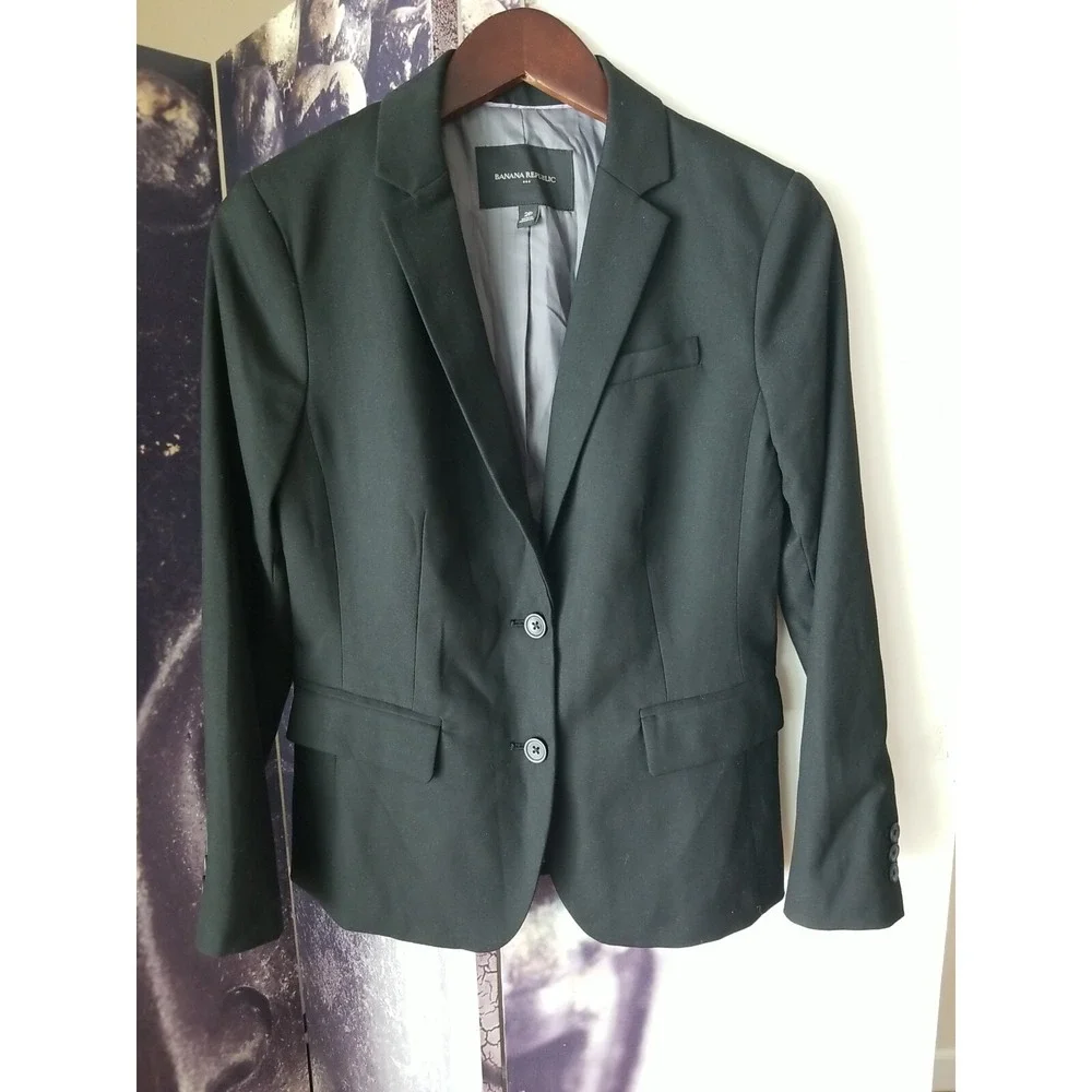 Banana Republic Factory Black Blazer Womens 2 Button Core Blazer Jacket Size 2P